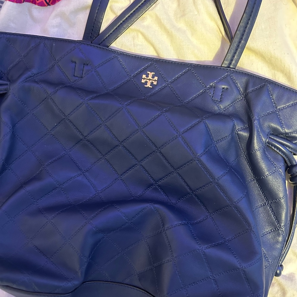 Tory Burch Quilted Blue Tote Bag